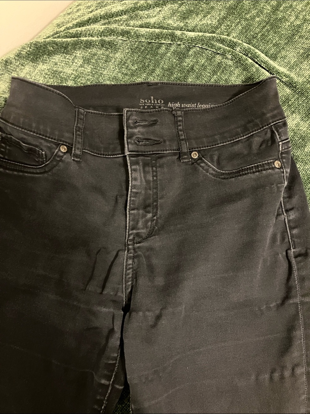 Soho High-Rise Black Jeggings with Double-Button Waistband